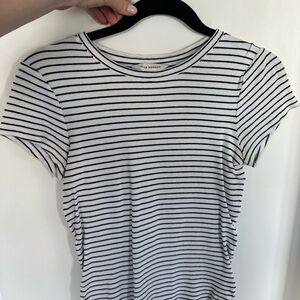 Club Monaco White and Black Striped Short Sleeve Tee